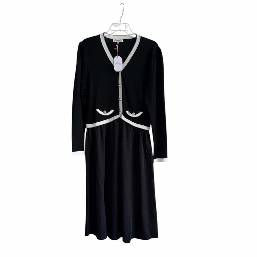 Nanette Lepore Black Knit Sweaters Dresses Black V-Neck Size L NWT - Picture 3 of 11